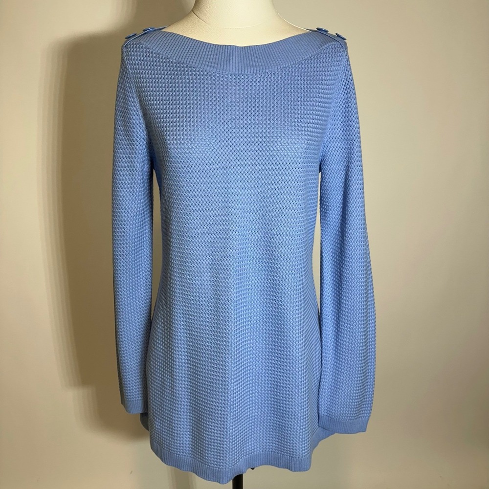 NWOT Talbots Blue Basket Weave Knit Bateau Neck Sweater Womens Medium M Nautical